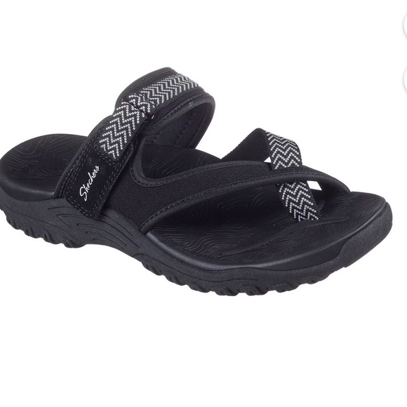 Skechers Women Adventure Reggae Slide Black Slip-On Strappy Comfort Sandals Sz 9 - Picture 3 of 10